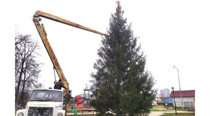 Житель Сараев подарил поселку пятнадцатиметровую новогоднюю ель